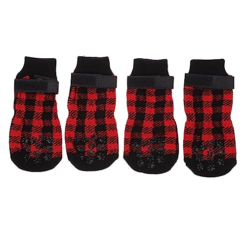 VANZACK 4 Stück Haustiersocken Welpen Hundeschuhe Warme Hundestrümpfe Winter Haustier Fußsocken Pfotensocken Hunde Griffsocken Hundepfotensocken Gestrickte Weihnachtssocken von VANZACK