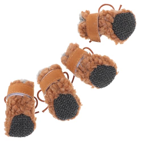 VANZACK 4 Stück Hundeschuhe Schneestiefel Hundevlies Hundestiefel Pfotenschutz Plüschstiefel Für Hunde Outdoor-Schuhe Für Hunde Winterlicher Hundeschuh Winterstiefel Für Hund Leder Brown von VANZACK