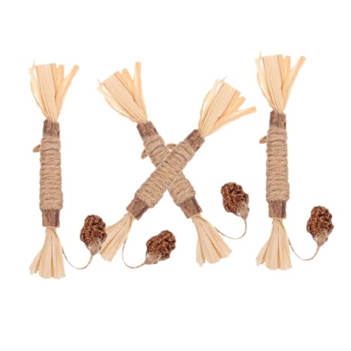 VANZACK 4 Stück Katzenminze Kauspielzeug Interaktive Katzensticks aus Stroh für Zahnpflege Mentalen Anreiz und Spielspaß für Indoor Katzen und Kätzchen Kausicher Spielspaß für Ihre von VANZACK