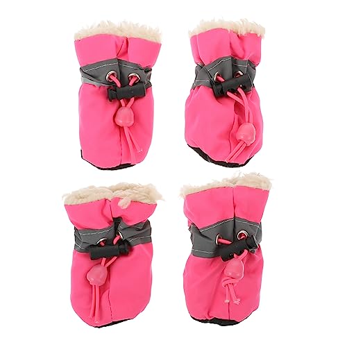 VANZACK 4 Stück Schuhüberzüge für Haustiere Hundestiefel Pfotenschutz warme Schuhe Hund rutschfeste Turnschuhe winterlinge Pets schnec Outdoor-Schuhe für Haustiere Katzenschuhe Samt Rosa von VANZACK