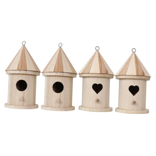 VANZACK 4 Stück Teiliges DIY Garten Vogelhaus aus Holz zum Bemalen Unbehandelte Vogelnistkästen mit Herz Rundflugeingang Outdoor Nistkasten für Meisen Papageien und Kleinvögel Naturdeko von VANZACK