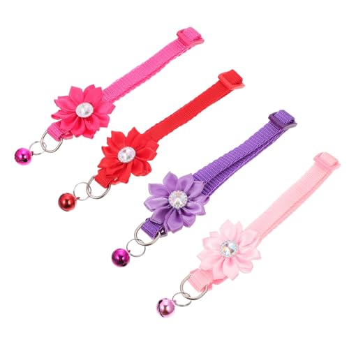 VANZACK 4 Stück Teiliges Verstellbares Haustier Blumenhalsband mit Glocke Atmungsaktives Material Komfortabel und Dekorativ für Katzen und Hunde Geeignet für Feierlichkeiten und Alltag von VANZACK