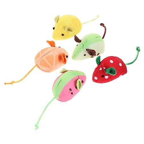 VANZACK 5 Stück Teiliges Plüsch Katzenspielzeug Mäuse mit Katzenminze Weiche Spielzeugmäuse Frucht Design Erdbeere Wassermelone Kiwi Orange Zitrone Interaktives Jagdspielzeug für Katzen von VANZACK