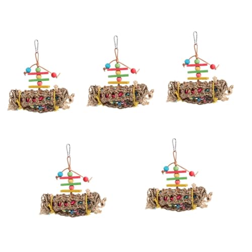 VANZACK 5 Stück Kauspielzeug Für Vögel Und Papageien Holzspielzeug Für Papageienkäfige Beißspielzeug Aus Strohgeflecht Zum Aufhängen Sicher Für Papageien Vogel-schleifspielzeug von VANZACK