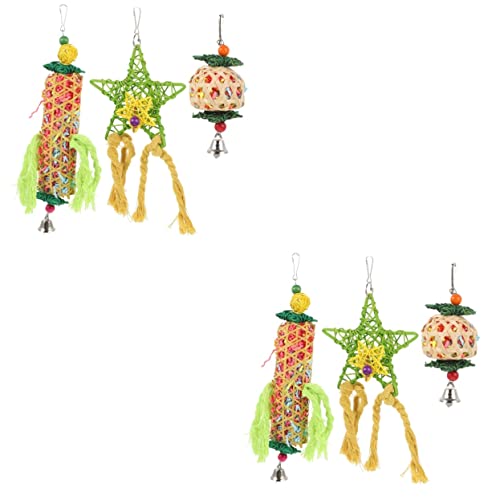 VANZACK 2 Sets Vogelkäfig-Spielzeug für Papageien Kauspielzeug für Sittiche Lustige Vogelkäfig-Dekoration Holzmaterial Vogelspielzeug und Sicher für Vögel 3 Stück X 2 von VANZACK