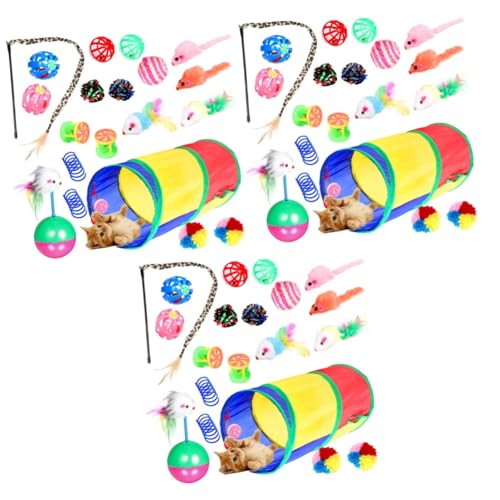 VANZACK 3 Sets Indoor Katzen Interaktives Spielzeug Katzentunnel Set Spielzeug Plume Fluffy Mouse Crinkle Toys 20 Stück * 3 von VANZACK
