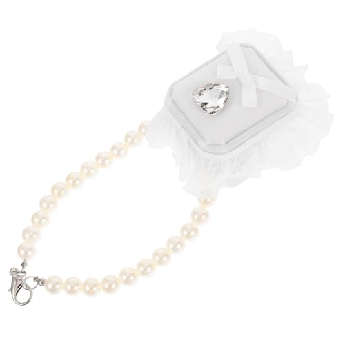 VANZACK Brautschmuck Perlenhalsband für Hunde Präsentation des Eherings Hochzeitsringspeicher Halter für Hunderinge Hochzeitsschmuck Hochzeit Hundehalskette Polyesterband Weiß von VANZACK