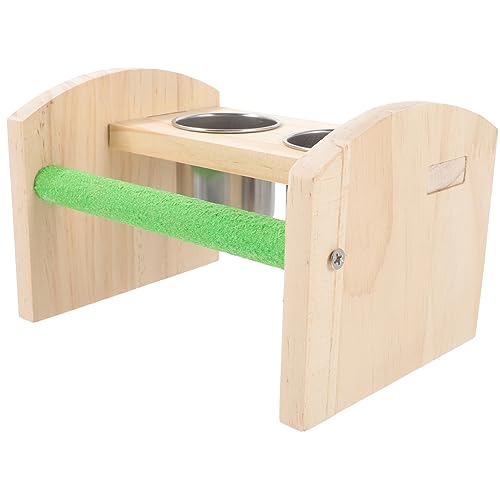 VANZACK Tabletop Papageien-sitzstange Aus Holz Mit Edelstahl-futterbechern Trainingsstand Für Vögel Für Wellensittiche Nymphensittiche Und Andere Arten von VANZACK