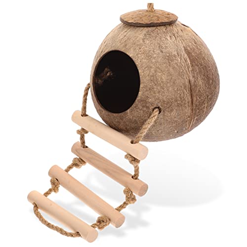 VANZACK Hängendes Holz Nest für Kleintiere Versteckhaus aus Kokosnussschale Robustes Kletterspielzeug mit Aufhängehaken Geeignet für Hamster Vögel und Kleine Haustiere von VANZACK