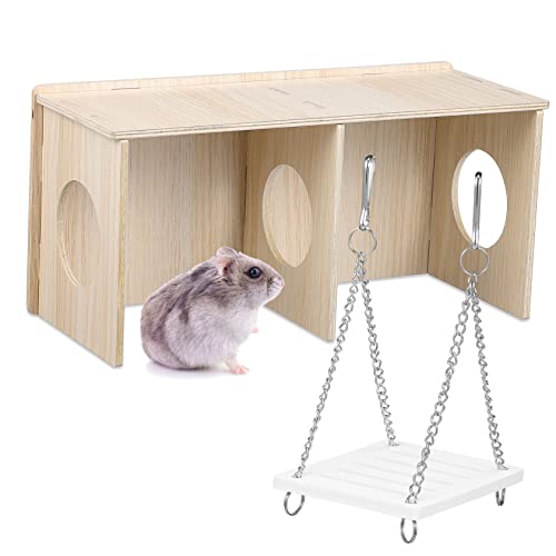 VANZACK Luxuriöses Hamsterversteck Aus Holz Für Kleintiere Mit Schaukelspielzeug Sicher Und Bequem Für Hamster Und Ratten von VANZACK