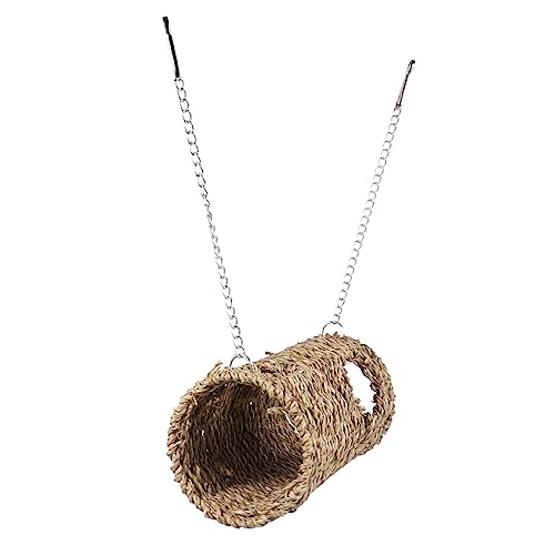 VANZACK Hamster Tunnel Hamster hamsterspielzeug hamsternest kleintierspielzeug Hamster Käfig Ausstattung Seegras hängend weben Haustierlebensraum aus Stroh Haustiernest mit Kette von VANZACK