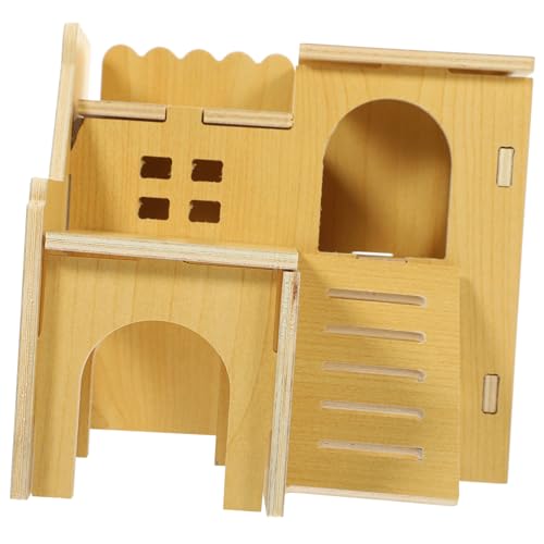 VANZACK Holz Hamsterhaus mit Zweistöckigem Obergeschoss Langlebiges Holzspielzeug und Versteck für Zwerghamster Mäuse und Kleine Haustiere Atmungsaktives Nest zum Schlafen und Klettern von VANZACK
