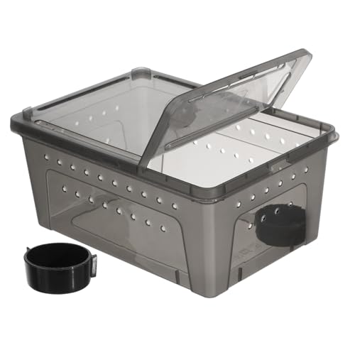 VANZACK Kasten Futterbox für Reptilien Fisch Reptilienzubehör Zubehör für Eidechsentanks Geckobecken Terrarium zubehör Terrariumzubehör Reptilienzuchtkäfig Reptilfall Plastik Dark Grey von VANZACK