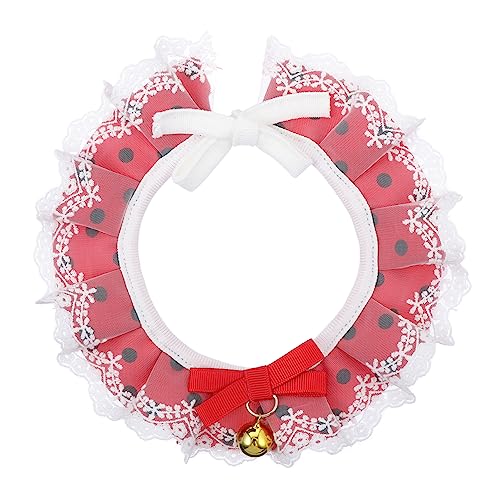 VANZACK Katze Spitzenhalsband mit Roter Schleife und Glocke Atmungsaktiv und Verstellbar Eleganter Katzenschal für Kätzchen und Katzen Geeignet für Party Weihnachten Halloween und von VANZACK