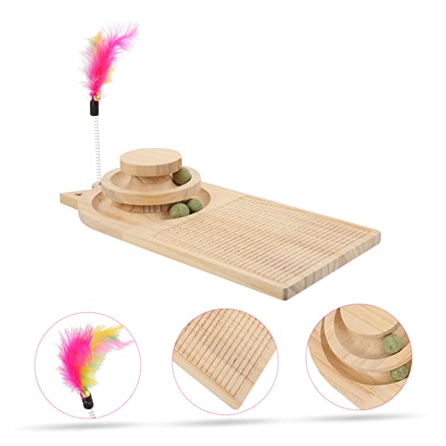 VANZACK Lagiges Katzenspielzeug aus Massivem Holz mit Drehbarem Karussell und Spielball Stabiles Kratzbrett für Katzen und Kätzchen Interaktives Holzspielzeug zur Zufällige Farbe von VANZACK