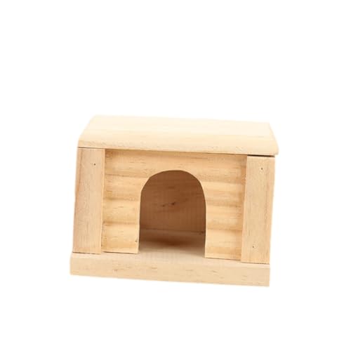VANZACK Natürliches Holz Hamsterhaus mit Abnehmbarem Dach Praktisches Nagerhaus und Beißspielzeug Helles Häuschen mit Tür und Fenstern Geeignet für Zwerghamster und Kleine Haustiere von VANZACK