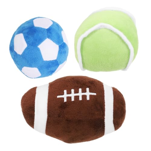 VANZACK Plüsch Haustier Kauspielzeug mit Langlebigen Sportbällen Mini Fußball Rugby und Tennisball für Welpen Indoor Training Zahnreinigung und Interaktives Spiel von VANZACK