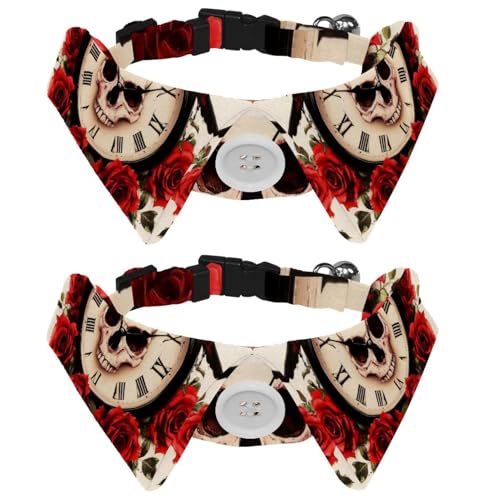 2 Stück Katzen- und Hundefliege Verstellbarer Halsband für Haustiere Fliege Smoking Formale Nackenband für Jungen Mädchen Welpen Kätzchen Hochzeit Geburtstag - Rote Rose Schädel Uhr Vögel 2 Stück Katzen- und Hundefliege Verstellbarer Halsband für Haustiere Fliege Smoking Formale Nackenband für Jungen Mädchen Welpen Kätzchen Hochzeit Geburtstag - Rote Rose Schädel Uhr Vögel von VAPOKF