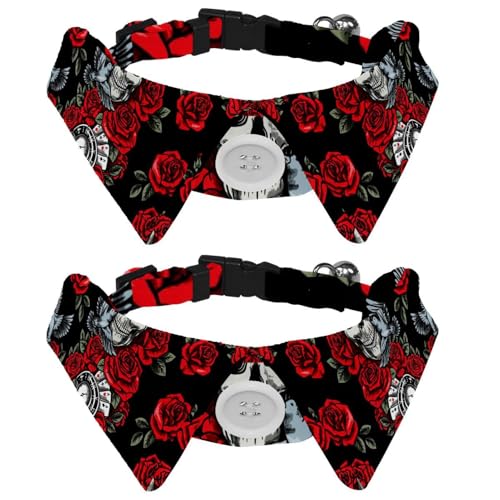 2 x Fliege für Katzen und Hunde, verstellbares Haustierhalsband, Fliege, Smoking, formelle Krawatte für Jungen, Mädchen, Welpen, Kätzchen, Hochzeit, Geburtstag, Totenkopf-Vögel, Uhr, Karte und rote 2 x Fliege für Katzen und Hunde, verstellbares Haustierhalsband, Fliege, Smoking, formelle Krawatte für Jungen, Mädchen, Welpen, Kätzchen, Hochzeit, Geburtstag, Totenkopf-Vögel, Uhr, Karte und rote von VAPOKF