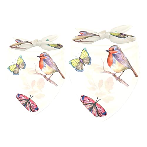 2er-Pack Hundehalstücher Aquarell-Schmetterling und Vogel auf AST Mädchen-Jungen-Lätzchen, Hundeschal, Kopftuch, Zubehör für kleine, mittelgroße und große Hunde, Welpen, Katzen, Haustiere von VAPOKF