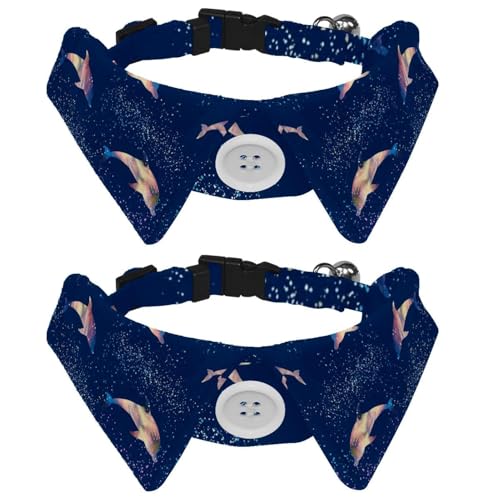 Fliege für Katzen und Hunde, verstellbar, für Jungen, Mädchen, Welpen, Kätzchen, Hochzeit, Geburtstag, Delfin-Silhouette von Galaxie und Sternen, 2 Stück Fliege für Katzen und Hunde, verstellbar, für Jungen, Mädchen, Welpen, Kätzchen, Hochzeit, Geburtstag, Delfin-Silhouette von Galaxie und Sternen, 2 Stück von VAPOKF