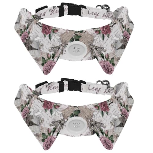 Fliege für Katzen und Hunde, verstellbar, für Jungen, Mädchen, Welpen, Kätzchen, Hochzeit, Geburtstag, Eiffelturm-Fotos mit Rosen, 2 Stück Fliege für Katzen und Hunde, verstellbar, für Jungen, Mädchen, Welpen, Kätzchen, Hochzeit, Geburtstag, Eiffelturm-Fotos mit Rosen, 2 Stück von VAPOKF
