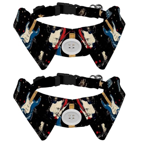 Fliege für Katzen und Hunde, verstellbar, für Jungen, Mädchen, Welpen, Kätzchen, Hochzeit, Geburtstag, Grunge-Gitarre auf Schwarz, 2 Stück Fliege für Katzen und Hunde, verstellbar, für Jungen, Mädchen, Welpen, Kätzchen, Hochzeit, Geburtstag, Grunge-Gitarre auf Schwarz, 2 Stück von VAPOKF