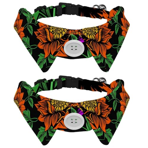 Fliege für Katzen und Hunde, verstellbar, für Jungen, Mädchen, Welpen, Kätzchen, Hochzeit, Geburtstag, Zeichnen, Orange, Rose, Blume, grüne Blätter, 2 Stück Fliege für Katzen und Hunde, verstellbar, für Jungen, Mädchen, Welpen, Kätzchen, Hochzeit, Geburtstag, Zeichnen, Orange, Rose, Blume, grüne Blätter, 2 Stück von VAPOKF