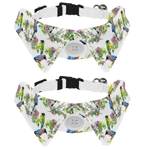 Fliege für Katzen und Hunde, verstellbar, für Jungen, Mädchen, Welpen, Kätzchen, Hochzeit, Geburtstag, bunte Vögel auf Blumenzweigen, 2 Stück Fliege für Katzen und Hunde, verstellbar, für Jungen, Mädchen, Welpen, Kätzchen, Hochzeit, Geburtstag, bunte Vögel auf Blumenzweigen, 2 Stück von VAPOKF