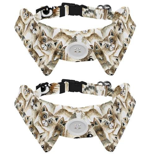 Fliege für Katzen und Hunde, verstellbar, für Jungen, Mädchen, Welpen, Kätzchen, Hochzeit, Geburtstag, niedliches braunes Retro-Katzenkopf-Muster, 2 Stück Fliege für Katzen und Hunde, verstellbar, für Jungen, Mädchen, Welpen, Kätzchen, Hochzeit, Geburtstag, niedliches braunes Retro-Katzenkopf-Muster, 2 Stück von VAPOKF