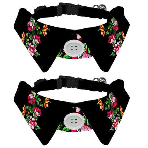 Fliege für Katzen und Hunde, verstellbar, für Jungen, Mädchen, Welpen, Kätzchen, Hochzeit, Geburtstag, tropische schwarze Blume, 2 Stück Fliege für Katzen und Hunde, verstellbar, für Jungen, Mädchen, Welpen, Kätzchen, Hochzeit, Geburtstag, tropische schwarze Blume, 2 Stück von VAPOKF