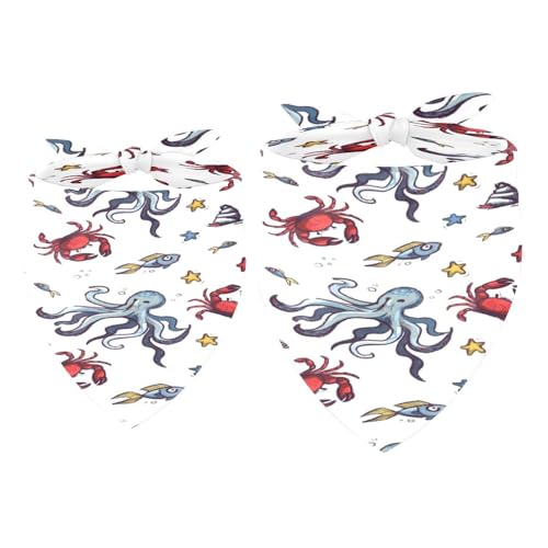 Hundehalstuch, Cartoon-Krabben-Krake und Fische, für Mädchen und Jungen, Halstuch, Zubehör für kleine, mittelgroße und große Hunde, Welpen, Katzen, Haustiere, 2 Stück Hundehalstuch, Cartoon-Krabben-Krake und Fische, für Mädchen und Jungen, Halstuch, Zubehör für kleine, mittelgroße und große Hunde, Welpen, Katzen, Haustiere, 2 Stück von VAPOKF
