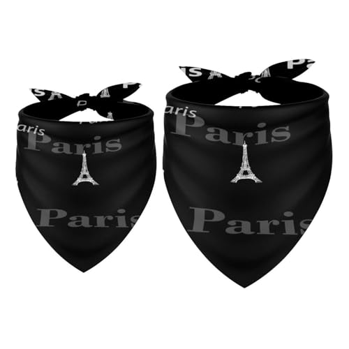 Hundehalstuch, Motiv: Paris und Eiffelturm auf Schwarz, für Mädchen und Jungen, Halstuch, Zubehör für kleine, mittelgroße und große Hunde, Welpen, Katzen, Haustiere, 2 Stück von VAPOKF
