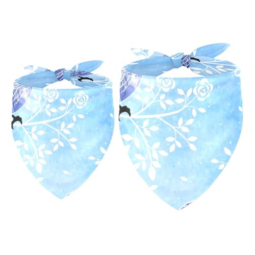Hundehalstuch, Motiv: Vogel, Schmetterling, Blumen auf Blau, für Mädchen und Jungen, Halstuch, Zubehör für kleine, mittelgroße und große Hunde, Welpen, Katzen, Haustiere, 2 Stück von VAPOKF