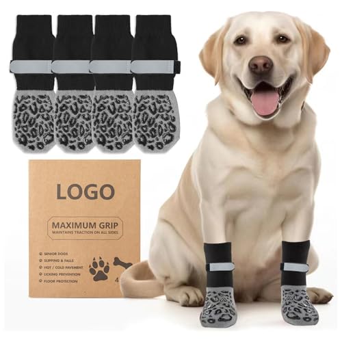 VARKAGE 2 Paar Hundesocken Anti Rutsch, Antirutschsocken Hund, Hundesocken Leckschutz mit Verstellbaren Riemen-Traktionskontrolle von VARKAGE