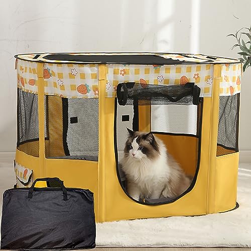 Welpen-Laufstall Tragbarer Hundelaufstall Stabile Katzenlaufstall Faltbares Pop Up Haustierzelt Haustier Spielplatz Indoor/Outdoor (XL, Gelb) von VARMTOR