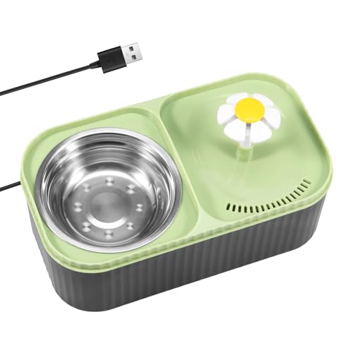 2 in1 Wasserbrunnen und Futternapf für Katzen,3L Wasserspender für mit vierfachem Filtersystem, automatischer Brunnen und Edelstahlnapf für Katzen und kleine Hunde (Grün) von VAVPUP