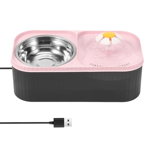 2 in1 Wasserbrunnen und Futternapf für Katzen,3L Wasserspender für mit vierfachem Filtersystem, automatischer Brunnen und Edelstahlnapf für Katzen und kleine Hunde (Rosa) von VAVPUP