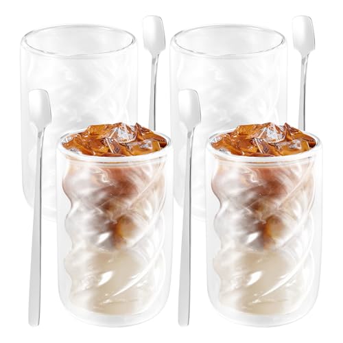 4 Stück Doppelwandige Kaffeegläser,320 ml Transparente Latte Macchiato Gläser mit 4 Löffeln,Eiskaffeegläser für Heiß- und Kaltgetränke,Milchgetränke,Geschenke(8pcs) von VAVPUP