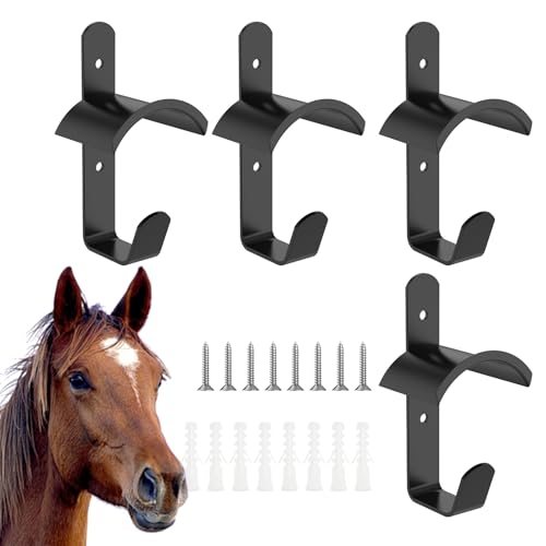 4 Stück Pferd Trensenhalter aus Metall mit Rostschutz beschichtung,Wandmontierter Schwarz Zaumzeughalter mit Rohren und Schrauben für die Aufbewahrung in Pferdeställen,Sattelkammern und Ställen von VAVPUP