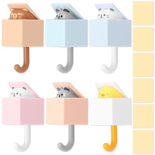 6 Stück Katzen Wandhaken,Kreative Selbstklebende Kleiderhaken, stanzfrei,Robust Wandhaken Schlüsselhaken,Ohne Bohren,Vielseitiger Schlüsselhalter zum Aufhängen für Schlüssel,Mänteln,Schals und Hüten von VAVPUP
