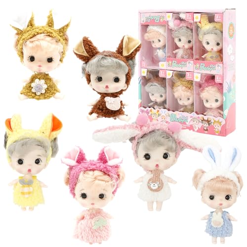 6 Stück Mini Babypuppen,Baby Mini Puppen,Süße Babypuppe mit Verstellbarer Haltung, Waschbares PVC Material,Realistische Babypuppen für Mädchen Jungen Geburtstag(Stil 2) von VAVPUP