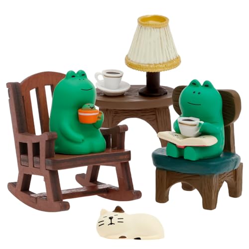 6 Stück Miniatur Froschfiguren,Miniatur Frosch Schreibtischset mit Stuhl,Katze und Lampe,Niedliche Mini Figur,Bezaubernde MiniaturFroschfigur als Schreibtischdeko,für Büro,Garten,Haus(A) von VAVPUP