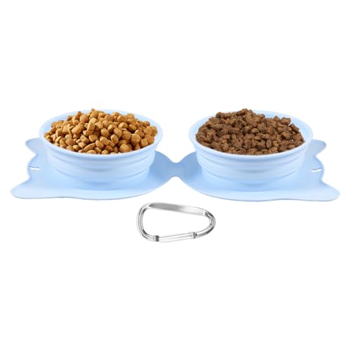 Faltbare Hundenäpfe aus Silikon,platzsparend sicher Futter und Wassernäpfe für Katzen,Tragbare hundenapf verstellbare Futternäpfe mit Karabiner für Reisen Wandern,Spülmaschinenfest (Blau) von VAVPUP