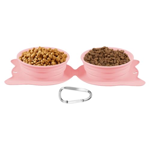 Faltbare Hundenäpfe aus Silikon,platzsparend sicher Futter und Wassernäpfe für Katzen,Tragbare hundenapf verstellbare Futternäpfe mit Karabiner für Reisen Wandern,Spülmaschinenfest (Rosa) von VAVPUP