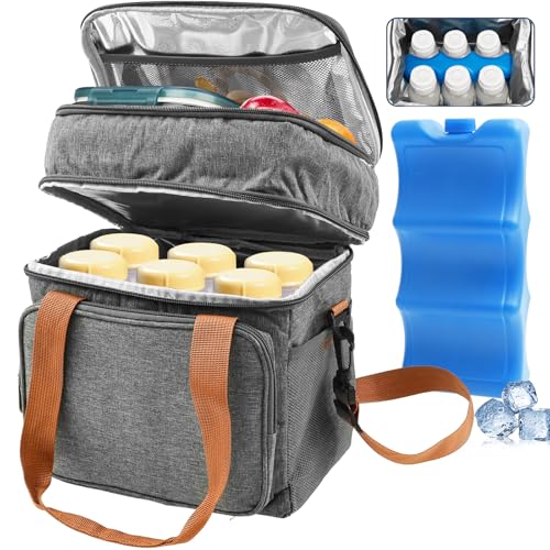 Kühltasche für Muttermilch mit Kühlakku für 6 Babyflaschen bis 600ml,wasserdichte isolierte Babyflaschentasche mit Schultergurt,doppellagige Babyflaschentasche,tragbar für Picknicks im Freien(grau) Kühltasche für Muttermilch mit Kühlakku für 6 Babyflaschen bis 600ml,wasserdichte isolierte Babyflaschentasche mit Schultergurt,doppellagige Babyflaschentasche,tragbar für Picknicks im Freien(grau) von VAVPUP