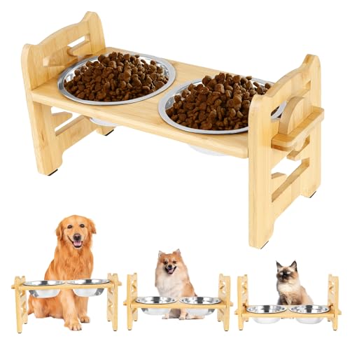 Robustes Holz Erhöhte Hundenäpfe,Hundebar höhenverstellbar Futternapf mit 2 Edelstahlnäpfen und Rutschfesten Füßen,15°geneigter Hundenapf,Erhöhter Futternapf für für kleine Hunde und Katzen Robustes Holz Erhöhte Hundenäpfe,Hundebar höhenverstellbar Futternapf mit 2 Edelstahlnäpfen und Rutschfesten Füßen,15°geneigter Hundenapf,Erhöhter Futternapf für für kleine Hunde und Katzen von VAVPUP