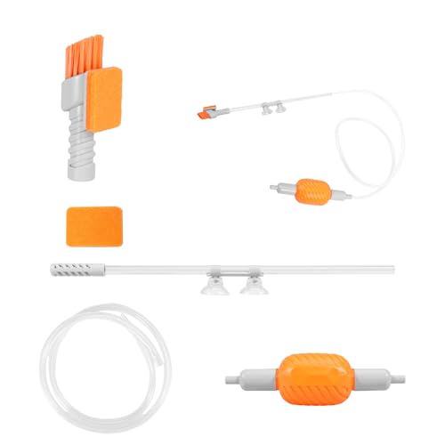 Siphon Aquarienreiniger,Wiederverwendbar Siphonpumpe Wasserwechselset Aquariumzubehör mit Schlauch und Reinigungsbürste,Handsauger Kiesreiniger für Aquarien Wasserwechsel Sandwäsche(orange,1PCS) von VAVPUP