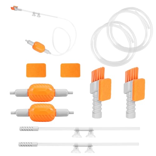 Siphon Aquarienreiniger,Wiederverwendbar Siphonpumpe Wasserwechselset Aquariumzubehör mit Schlauch und Reinigungsbürste,Handsauger Kiesreiniger für Aquarien Wasserwechsel Sandwäsche(orange,2PCS) von VAVPUP