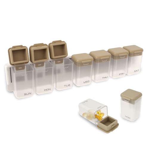Tablettenbox 7 Tage,Magnetische Medikamentenbox aus Kunststoff, Abnehmbare Wochendosenbox mit Großem Fassungsvermögen und Versiegeltem Deckel für Nahrungsergänzungsmittel,Vitamine,Fischöl(Grau) von VAVPUP